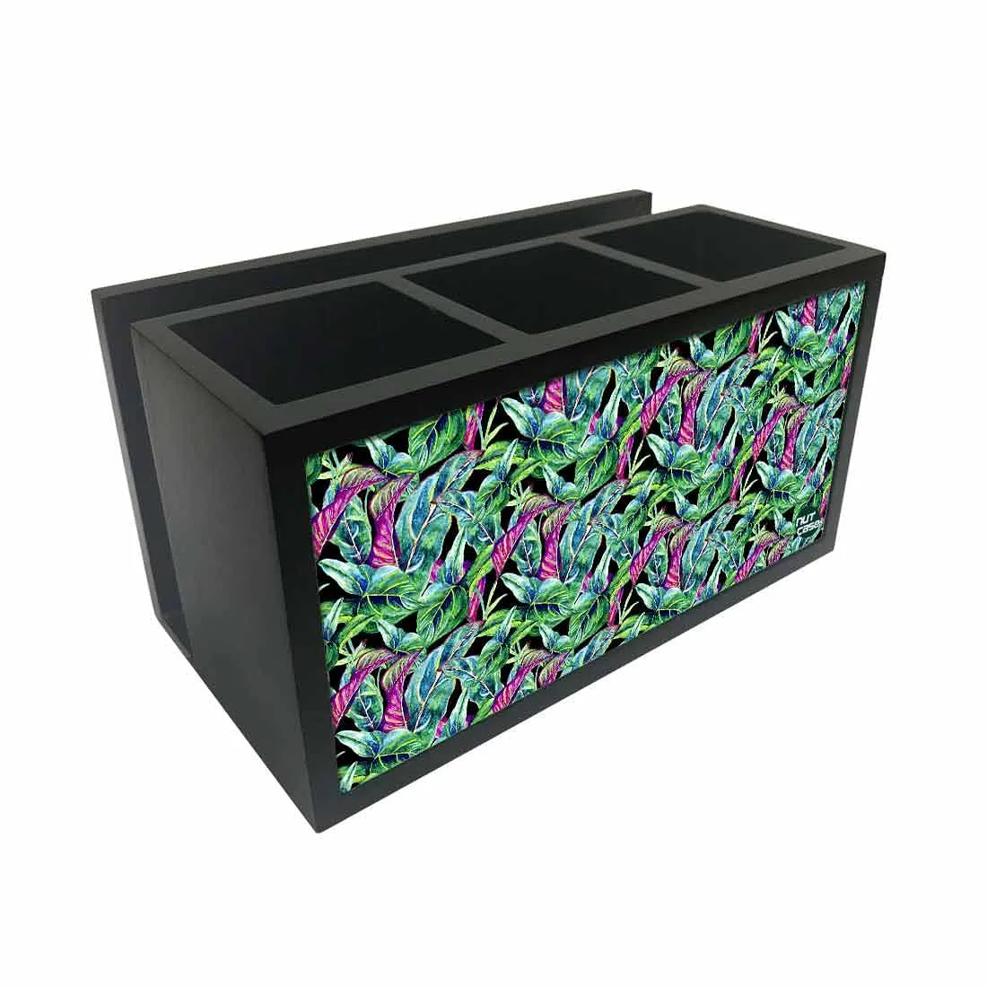 Cutlery Tissue Holder Napkin Stand -  Purple and Green Tropical Leaf