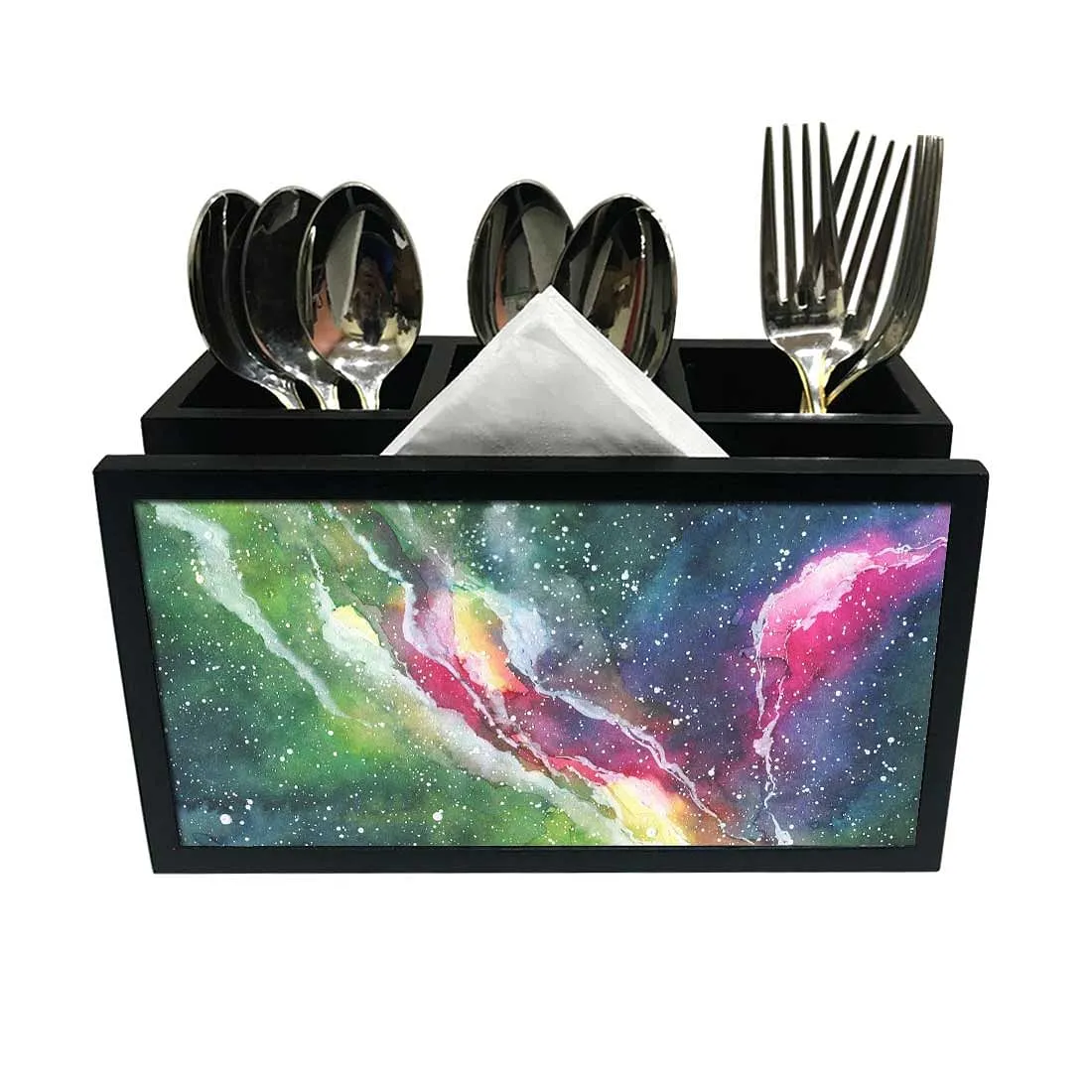 Cutlery Tissue Holder Napkin Stand -  Space Green Watercolor