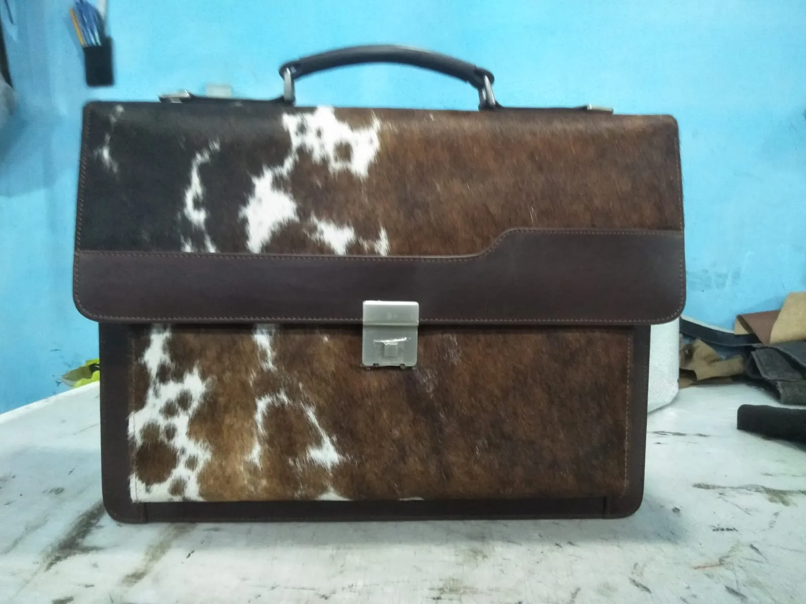 Dark Brown Black Cowhide Briefcase Bag