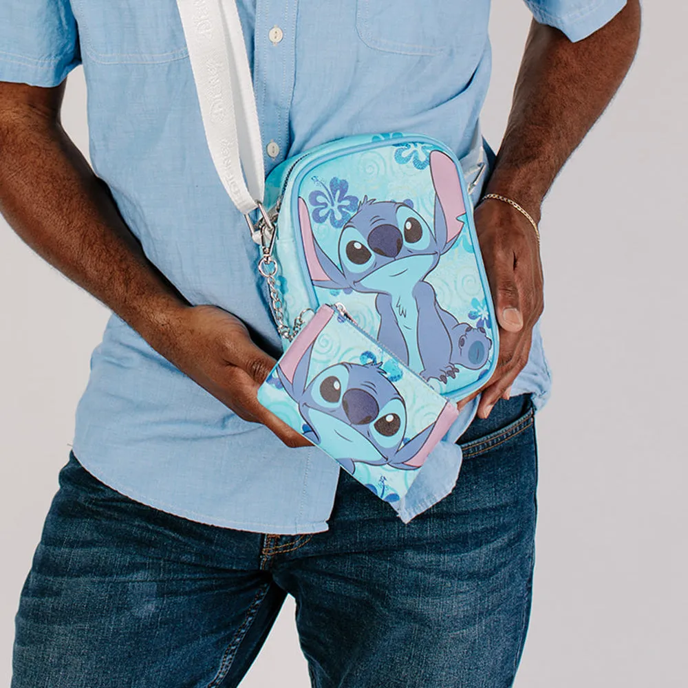 Disney Bag and Wallet Combo, Lilo and Stitch Stich Floral Blues, Vegan Leather