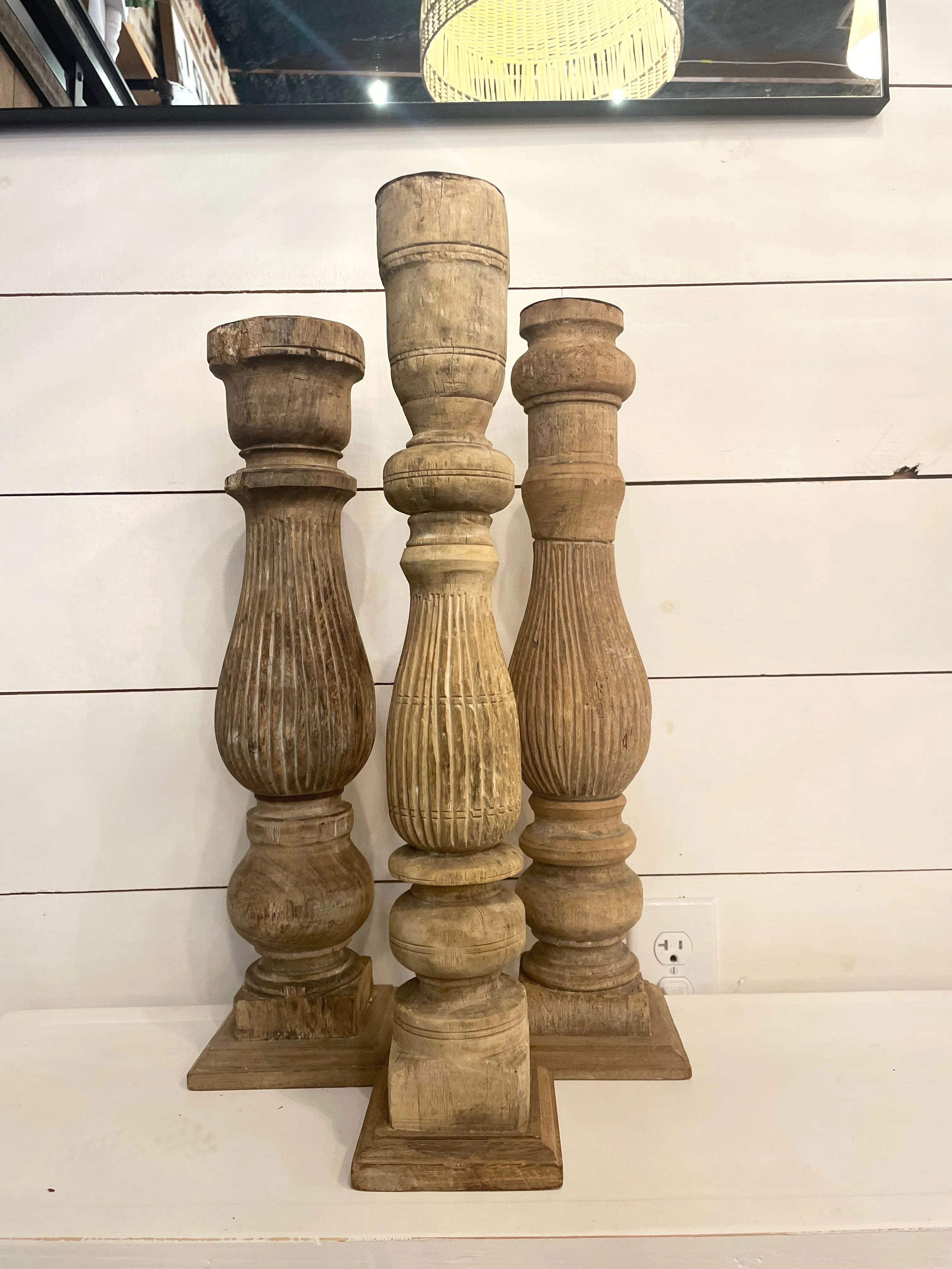Found Carved Mango Wood Pillar Holder (Holds 3" Pillar) (Each One Will Vary)