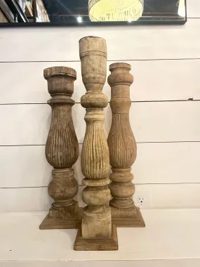Found Carved Mango Wood Pillar Holder (Holds 3" Pillar) (Each One Will Vary)