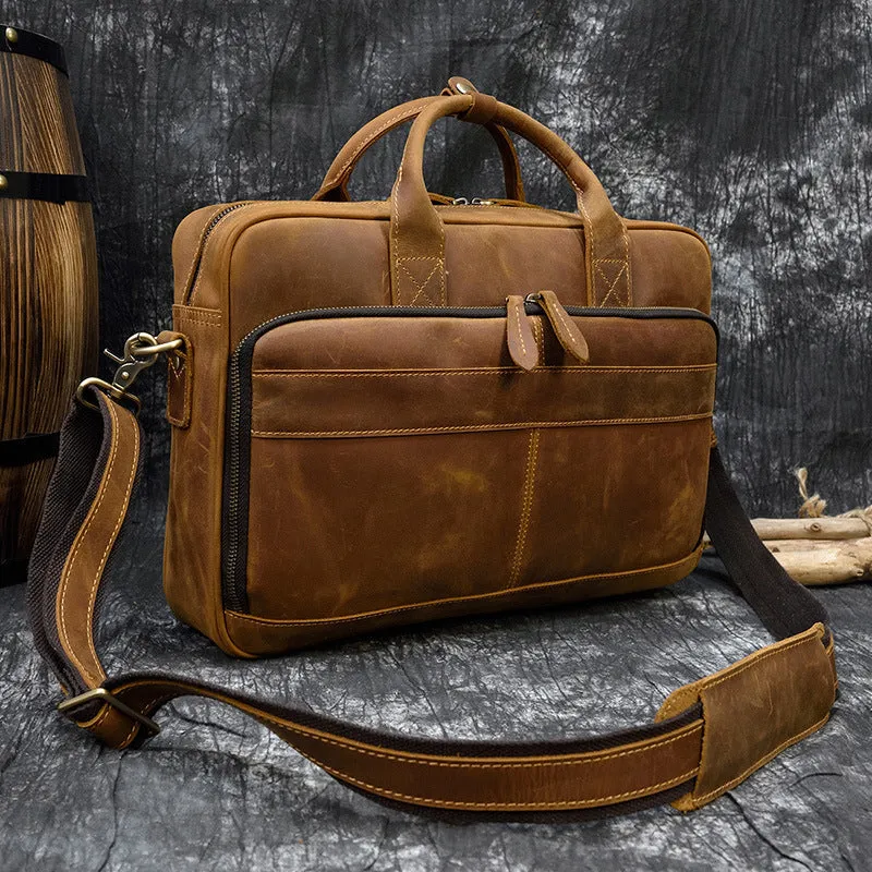 Full Grain Leather Briefcase Mens Handmade Laptop Bag