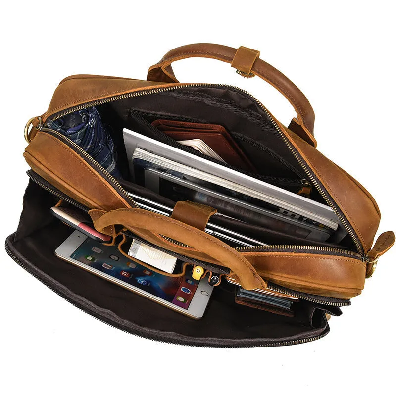 Full Grain Leather Briefcase Mens Handmade Laptop Bag