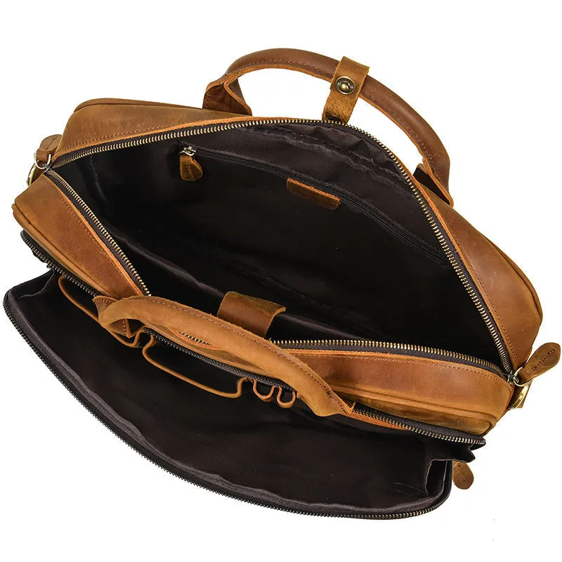 Full Grain Leather Briefcase Mens Handmade Laptop Bag