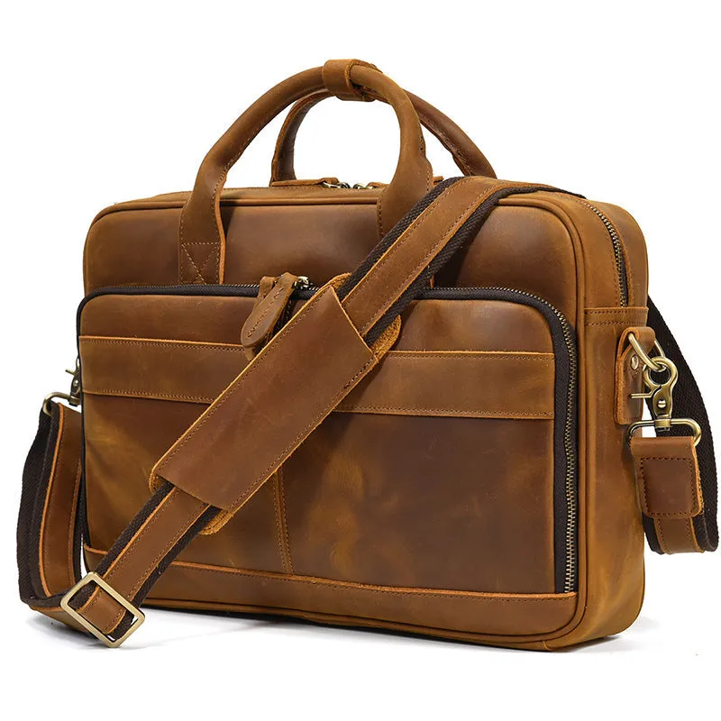 Full Grain Leather Briefcase Mens Handmade Laptop Bag