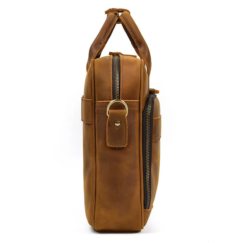 Full Grain Leather Briefcase Mens Handmade Laptop Bag