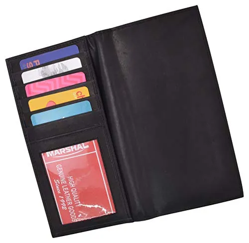 Genuine Leather Slim Bifold Checkbook Cover Credit Card ID Holder