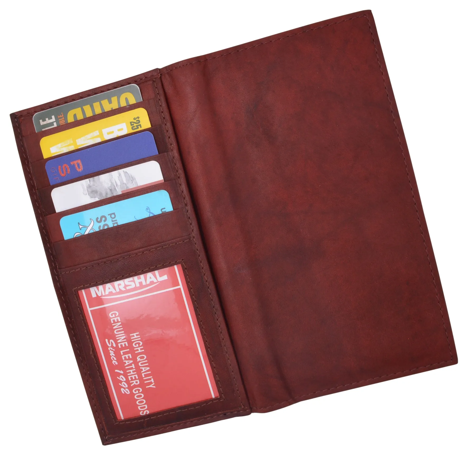 Genuine Leather Slim Bifold Checkbook Cover Credit Card ID Holder