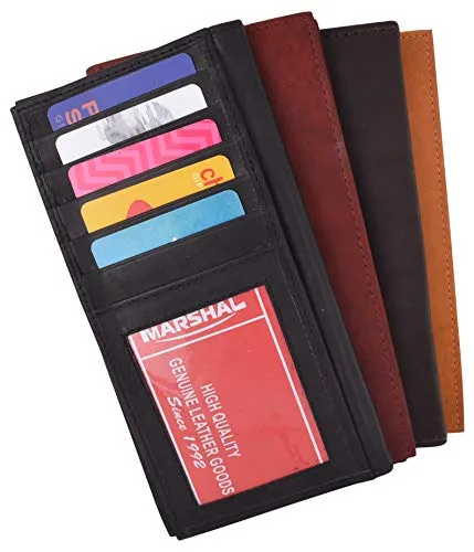 Genuine Leather Slim Bifold Checkbook Cover Credit Card ID Holder
