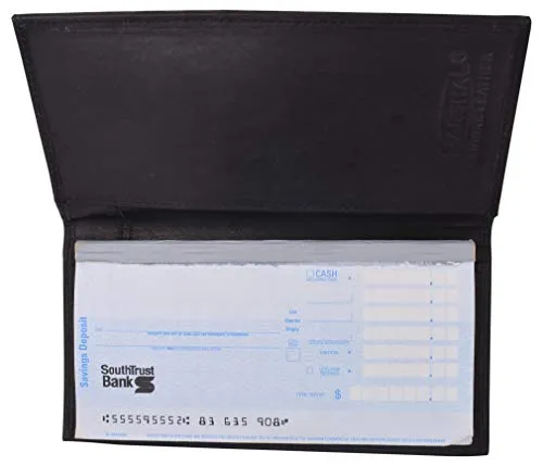 Genuine Leather Slim Bifold Checkbook Cover Credit Card ID Holder