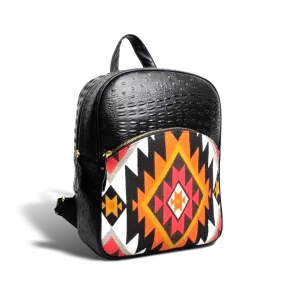 Geometric Print Black Leather Backpack