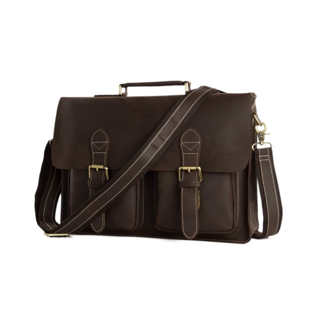 Handmade vintage full grain leather briefcase/messenger bag