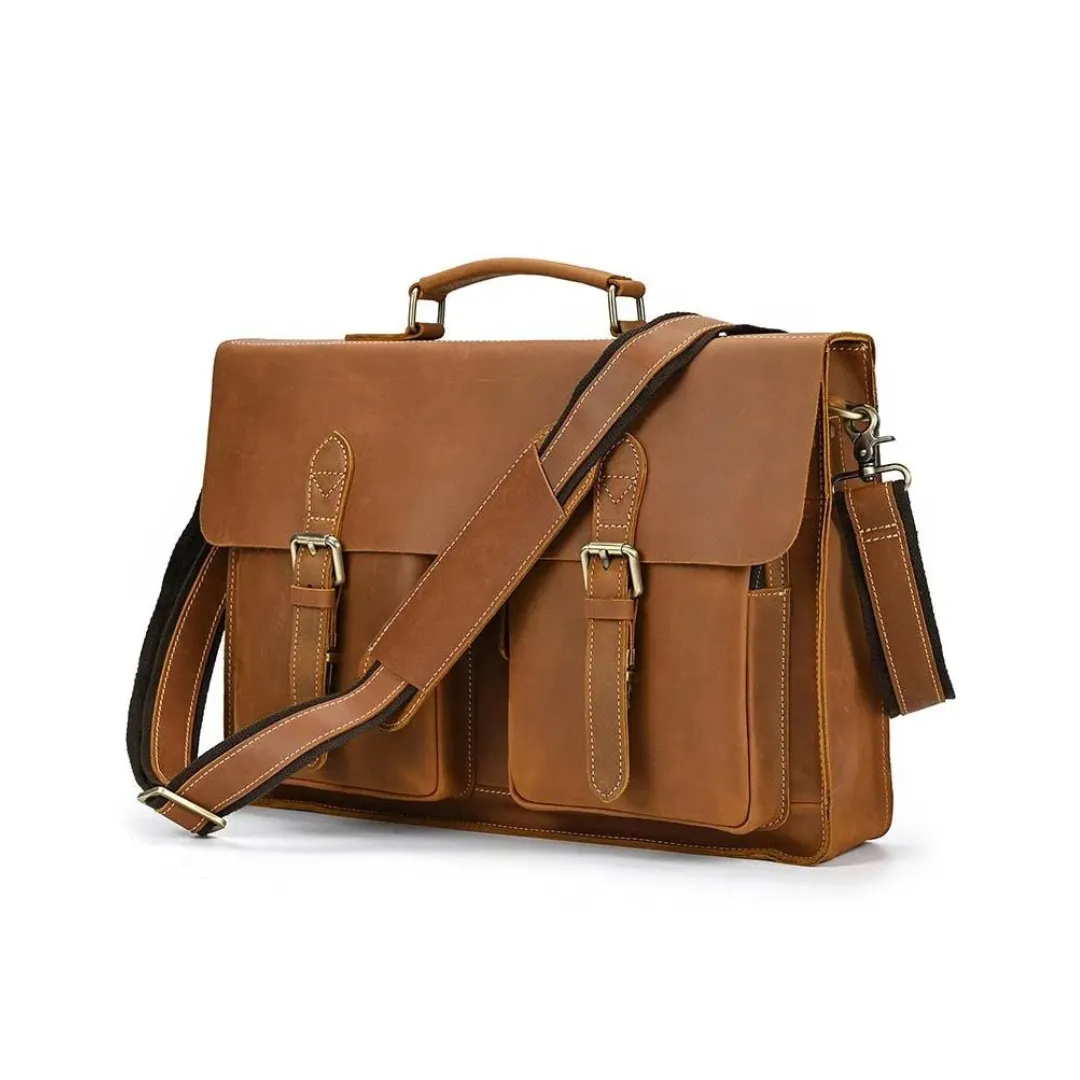 Handmade vintage full grain leather briefcase/messenger bag
