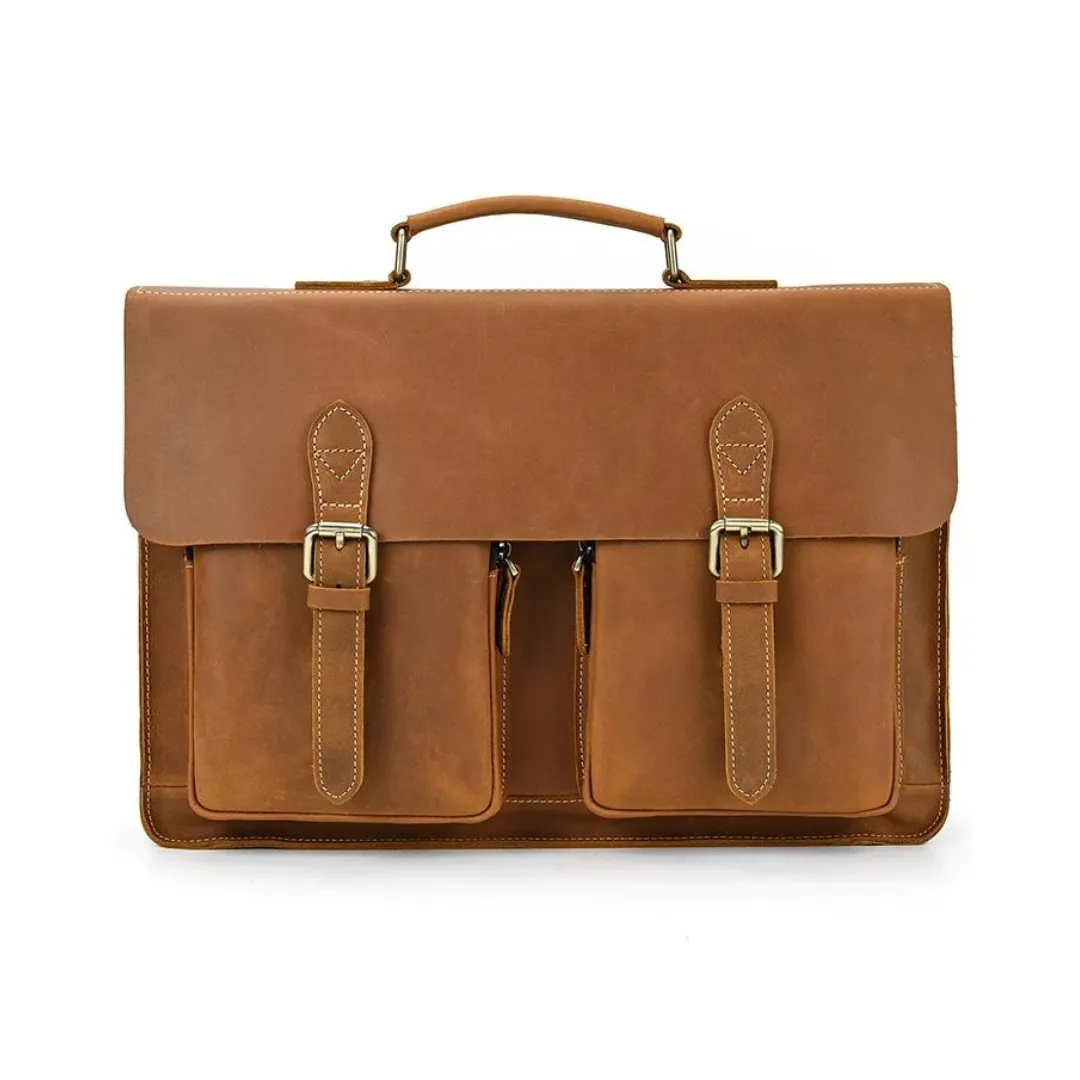 Handmade vintage full grain leather briefcase/messenger bag