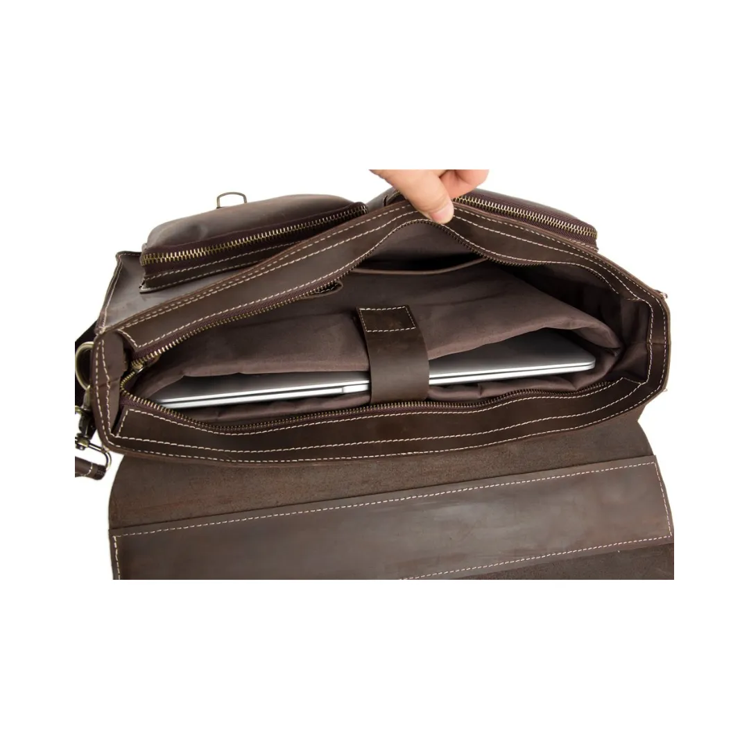 Handmade vintage full grain leather briefcase/messenger bag