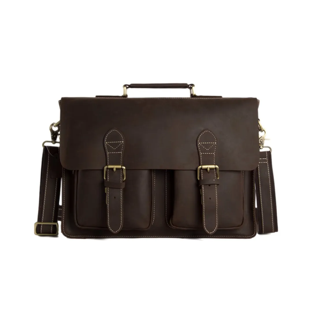 Handmade vintage full grain leather briefcase/messenger bag