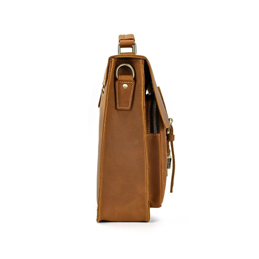 Handmade vintage full grain leather briefcase/messenger bag