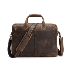 Handmade Vintage Leather Satchel Laptop Bag - Dark Brown