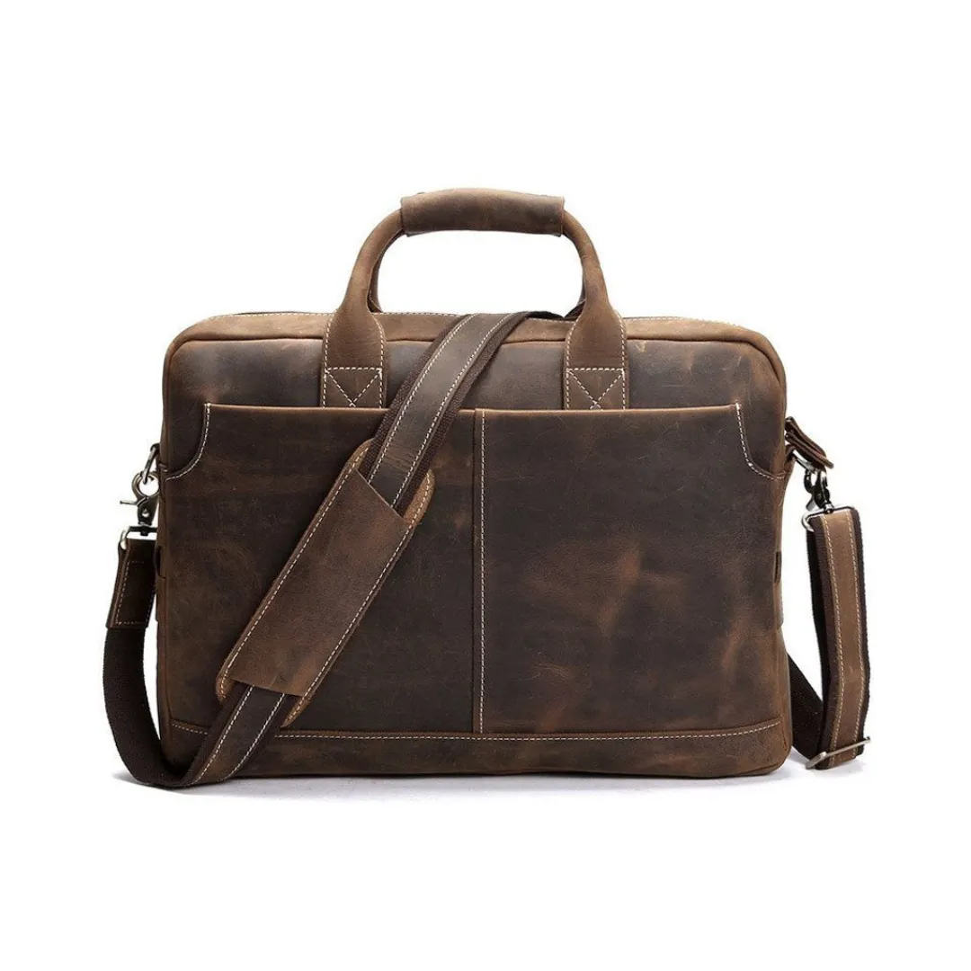 Handmade Vintage Leather Satchel Laptop Bag - Dark Brown