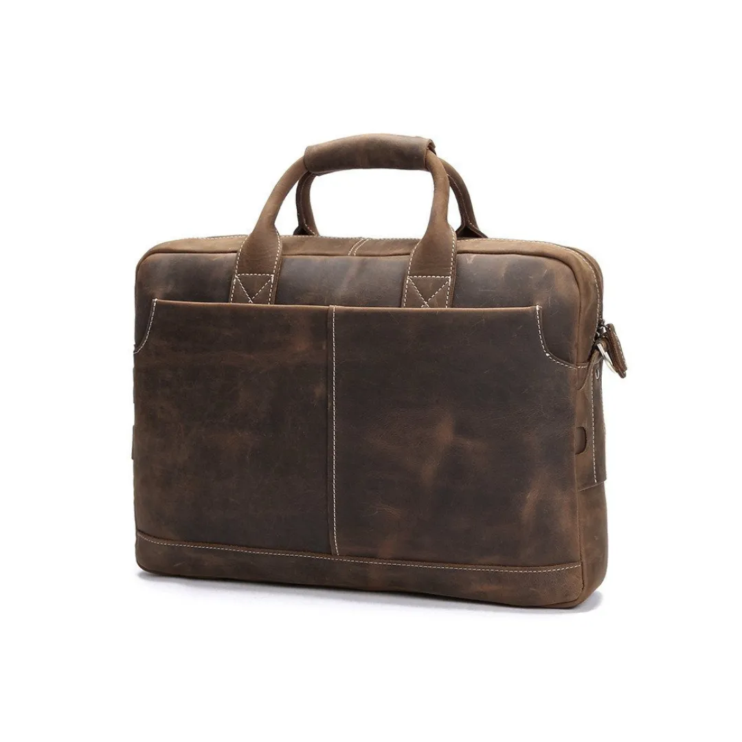 Handmade Vintage Leather Satchel Laptop Bag - Dark Brown