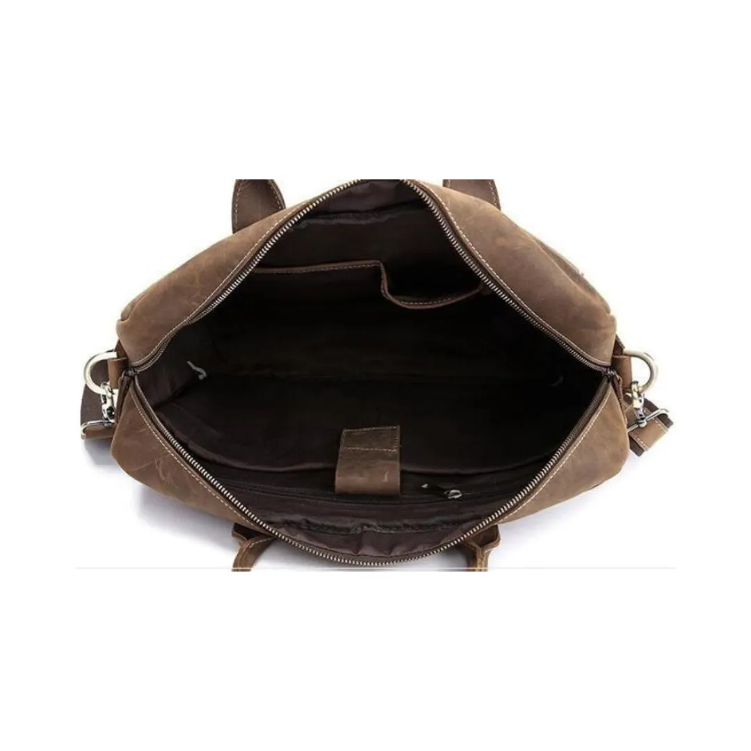 Handmade Vintage Leather Satchel Laptop Bag - Dark Brown