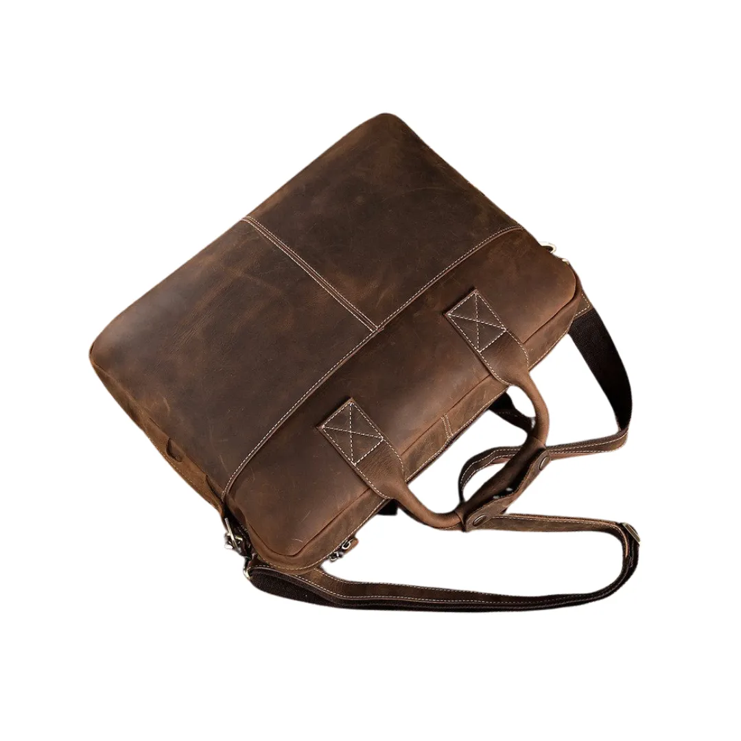 Handmade Vintage Leather Satchel Laptop Bag - Dark Brown