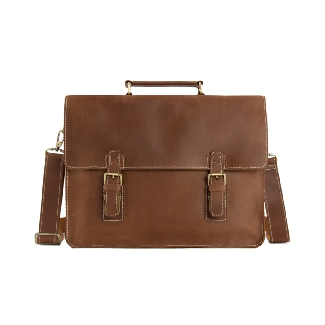 Handmade Vintage Leather Satchel Messenger Bag - Vintage Brown