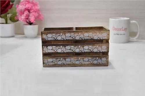 Handmade Wooden 2 compartments Cutlery Holder Storage Box