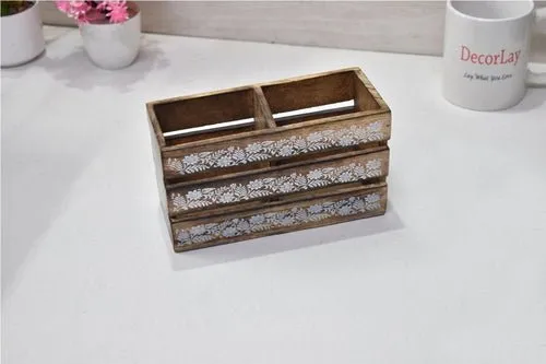 Handmade Wooden 2 compartments Cutlery Holder Storage Box