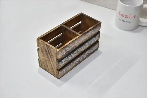 Handmade Wooden 2 compartments Cutlery Holder Storage Box