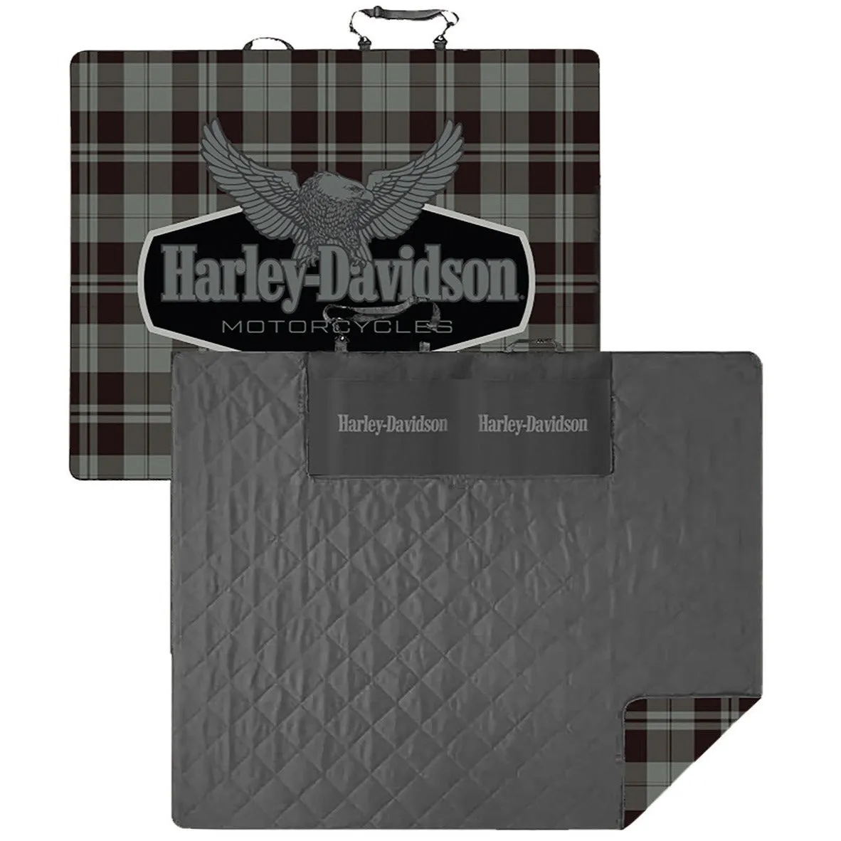 Harley-Davidson Soft Folding Blanket w/ Carry Bag 67 x 55 Inches, Black/Gray HDX-99269