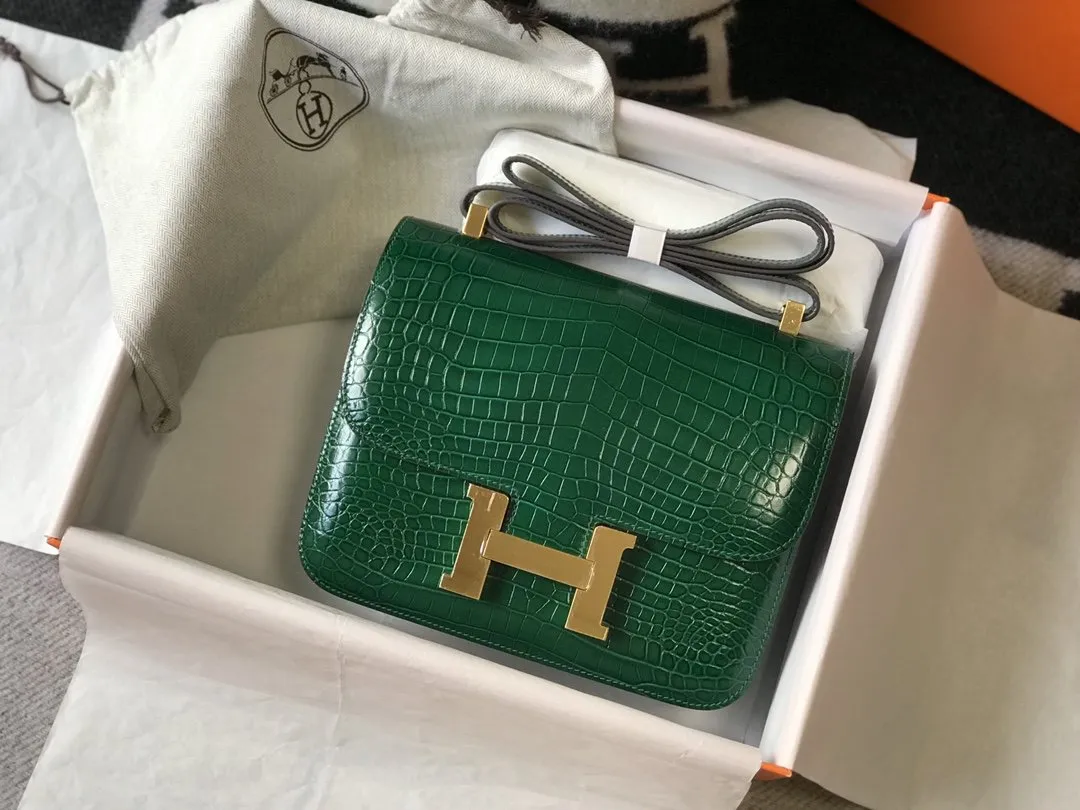 HM Constance 23 Pattern Crocodile Green For Women, Handbags, Shoulder Bag 9in/23cm