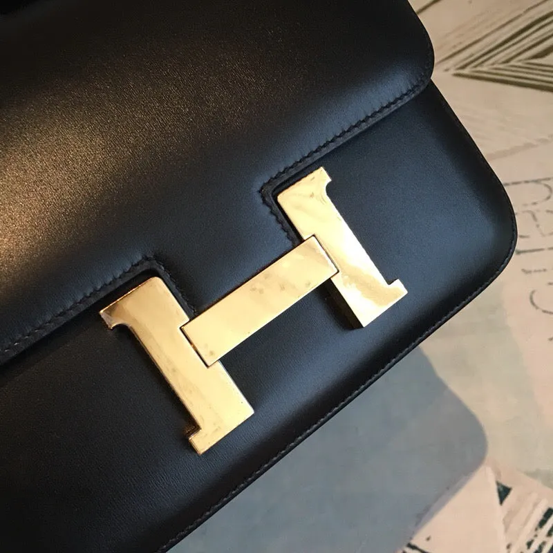 HM Constance 24 Swift Black For Women Gold Toned Hardware, Handbags, Shoulder Bags 9.5in/24cm