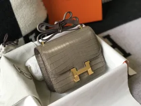 HM Mini Constance Bag Grey For Women Gold Color Hardware 7.1in/18cm