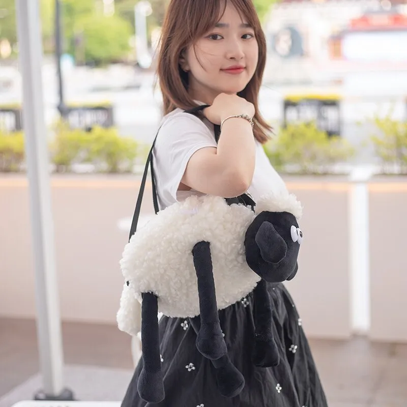 Kawaii Black Lamb Plush Backpack - Cute, Spacious & Perfect for Everyone