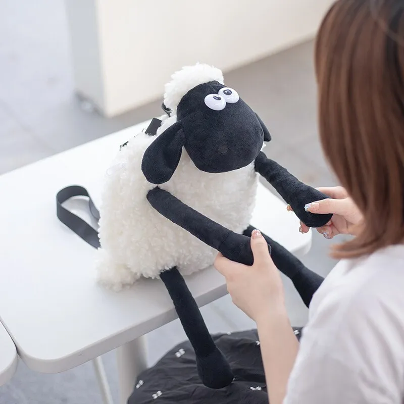 Kawaii Black Lamb Plush Backpack - Cute, Spacious & Perfect for Everyone