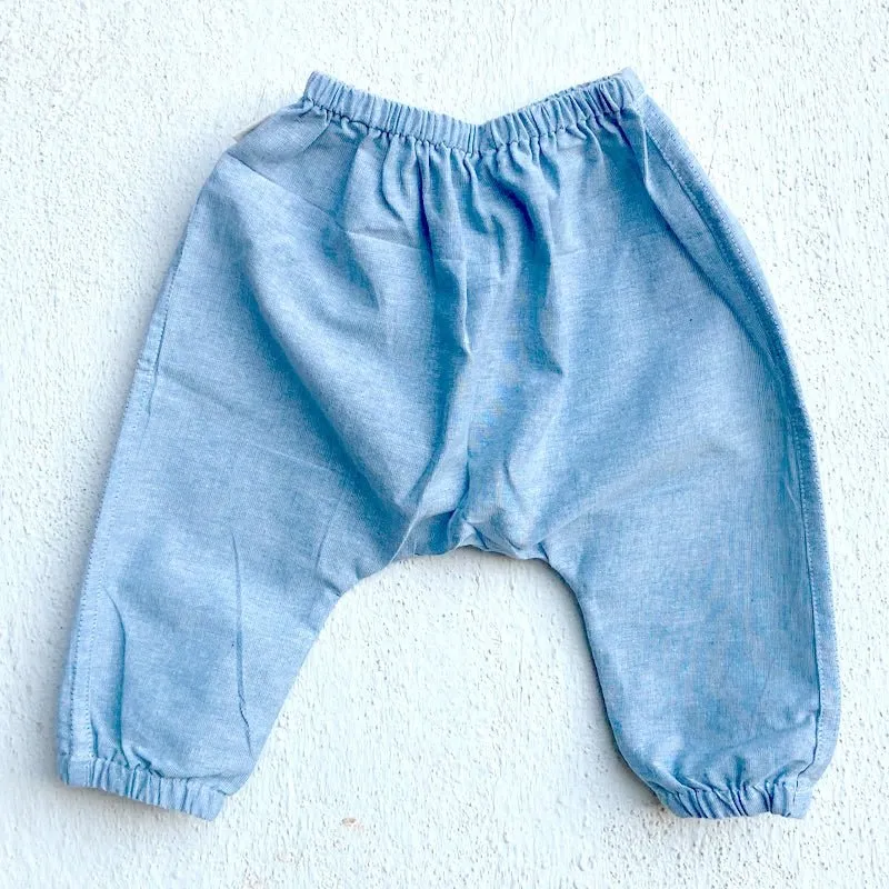 Kids Unisex Organic Cotton Essential White Kurta and Blue Chambray Pants