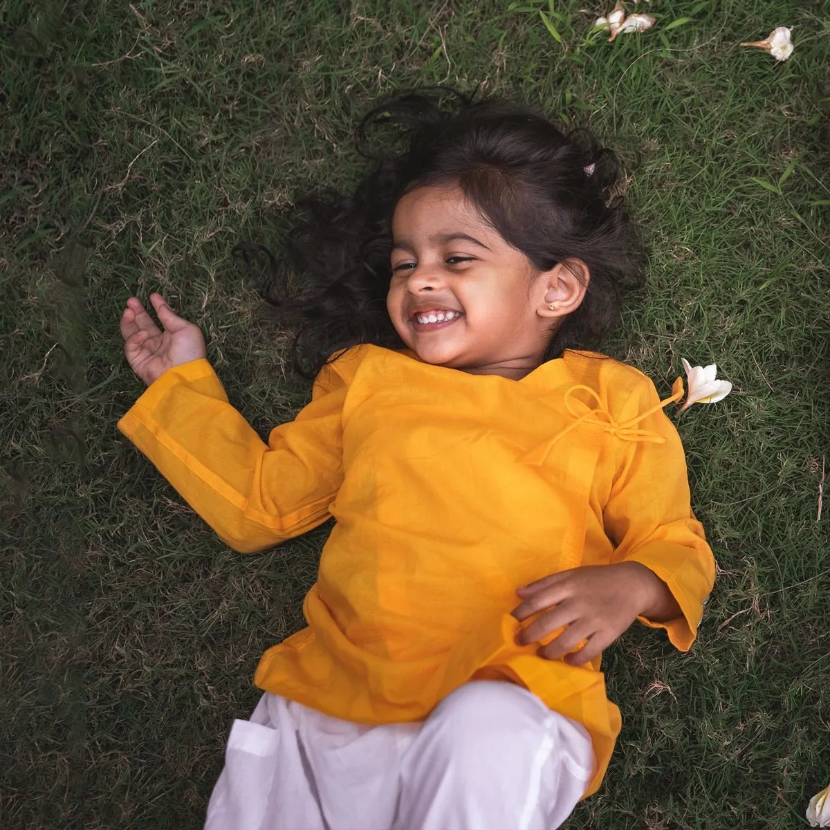 Kids Unisex Organic Cotton Yellow Angrakha and White Pants