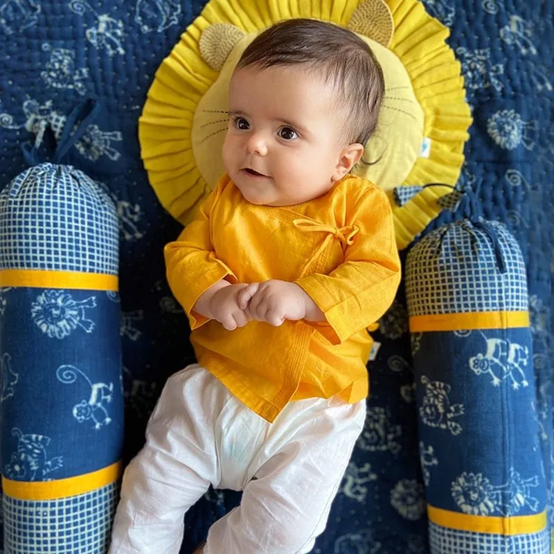 Kids Unisex Organic Cotton Yellow Angrakha and White Pants