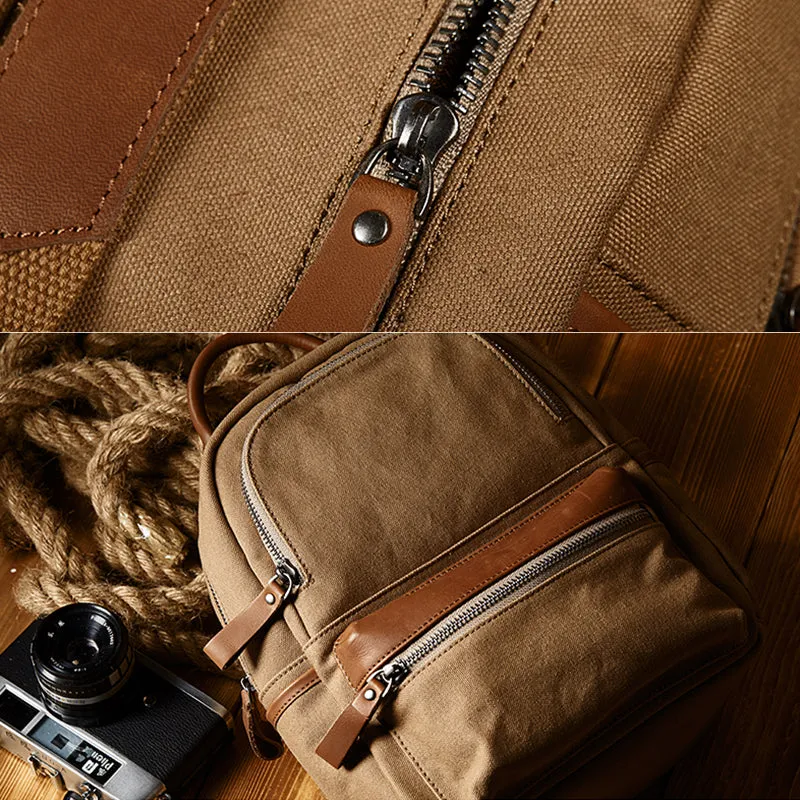Ladies Small Canvas Leather Hiking Backpack Purse With Pockets Small Rucksack Bags for Women