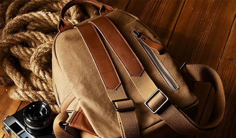 Ladies Small Canvas Leather Hiking Backpack Purse With Pockets Small Rucksack Bags for Women