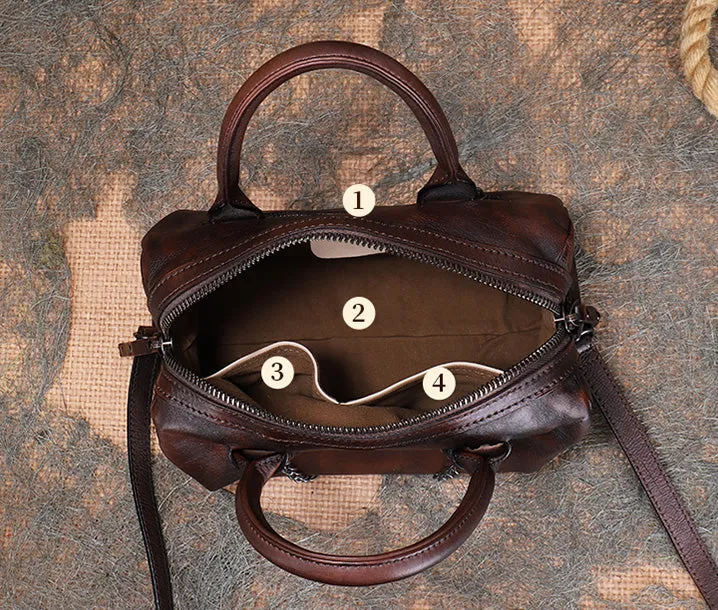 Ladies Small Leather Shoulder Bag With Rivets And Chain Brown Leather Crossbody Bag