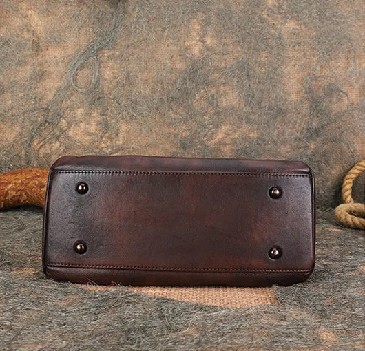 Ladies Small Leather Shoulder Bag With Rivets And Chain Brown Leather Crossbody Bag