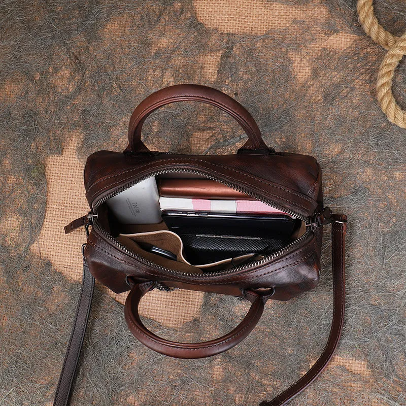 Ladies Small Leather Shoulder Bag With Rivets And Chain Brown Leather Crossbody Bag