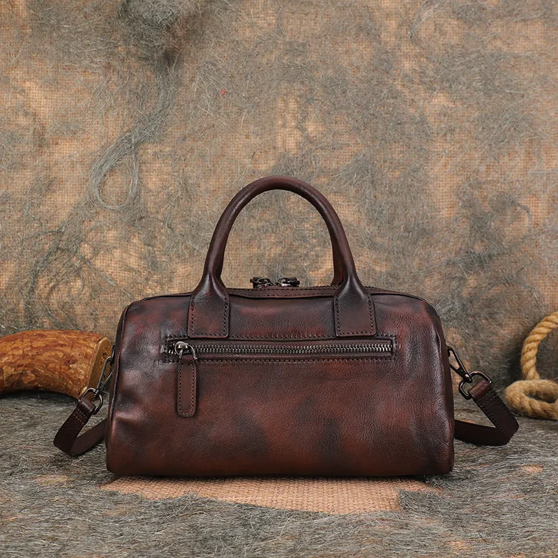 Ladies Small Leather Shoulder Bag With Rivets And Chain Brown Leather Crossbody Bag
