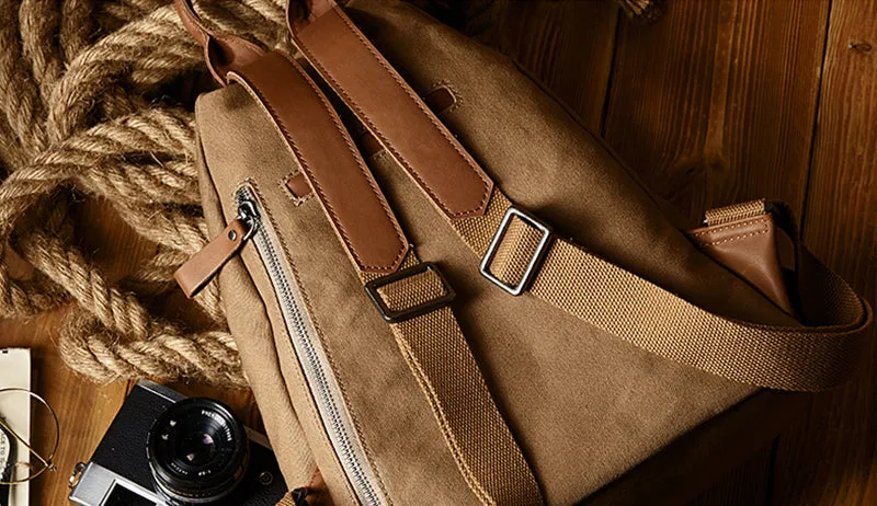 Ladies Small Vintage Canvas Leather Hiking Backpack Purse Canvas Rucksack Bag for Women