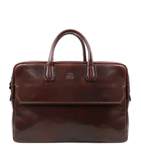 Large Full Grain Italian Leather Briefcase Laptop Bag - Nostromo