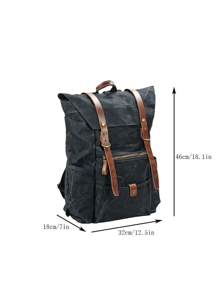Large Waxed Canvas Rucksack Vintage Hiking Backpack