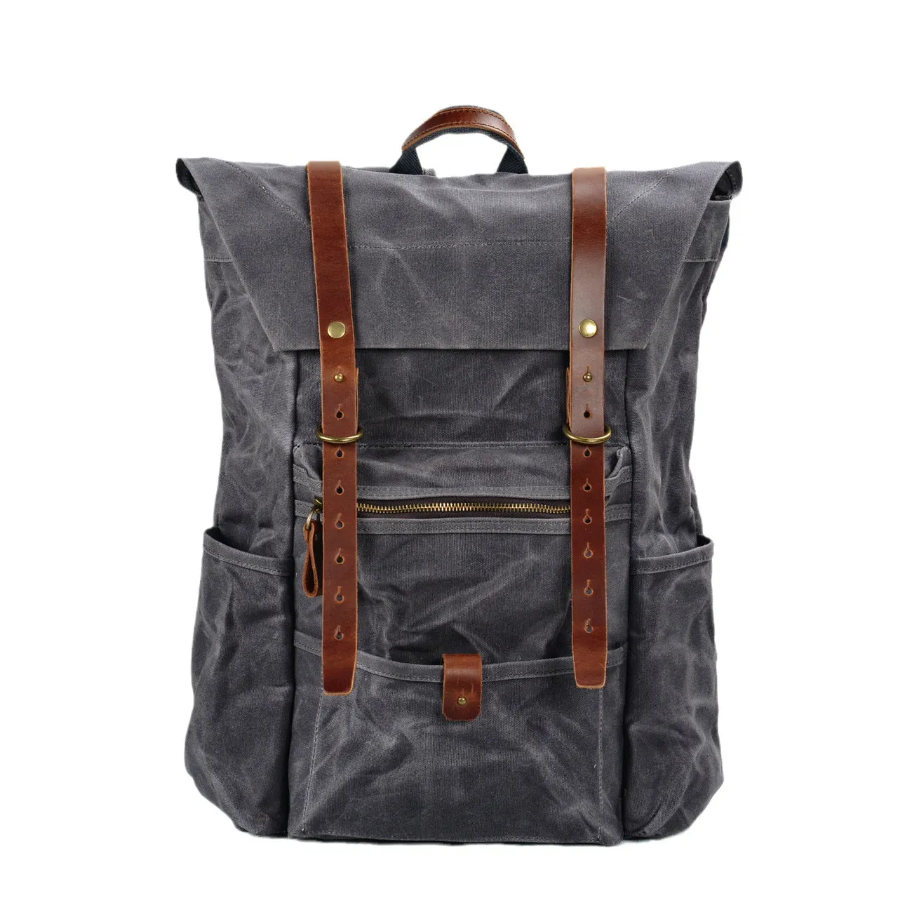 Large Waxed Canvas Rucksack Vintage Hiking Backpack